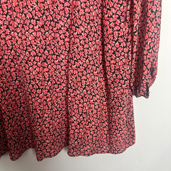 Zara Red Floral Printed Button Ruffle Shoulder Long Sleeve Mini Dress XL - Picture 10 of 13
